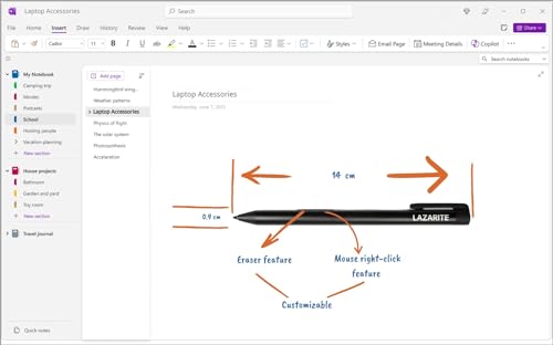 LAZARITE M Pen Black, Active Stylus for Microsoft Surface, Lenovo Yoga 7i/9i, Flex 5, Hp Envy x360/Pavilion x360/Spectre x360, 4096 Pressure Sensitivity, Palm Rejection, Tilt Support - style: M pen Black