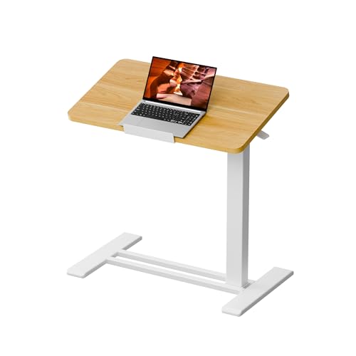 28''Pneumatic Overbed 50°Tilting Bedside Table,Small Standing Desk | 27.6" W x 15.7" D, Maple Rolling Bedside Table,Hospital BedTable,Medical Bedside Table,Overbed Table with Wheels,Mobile Desk - color: Maple, size: 2816