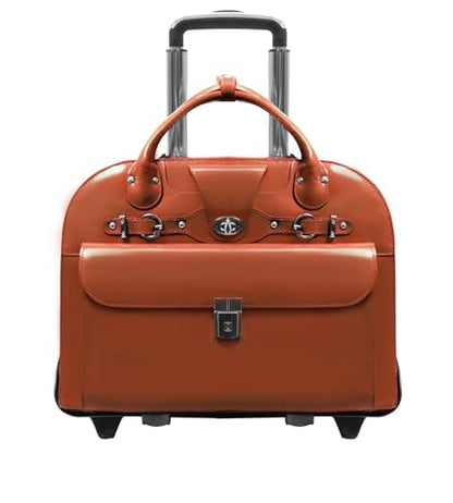 McKlein ROSEVILLE,15" Leather Detachable -Wheeled Ladies' Laptop/Computer & Tablet Business Briefcase Bag/Women's Rolling Overnight Travel Bag, Removable trolley case - color: Brown