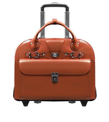 McKlein ROSEVILLE,15" Leather Detachable -Wheeled Ladies' Laptop/Computer & Tablet Business Briefcase Bag/Women's Rolling Overnight Travel Bag, Removable trolley case - color: Brown