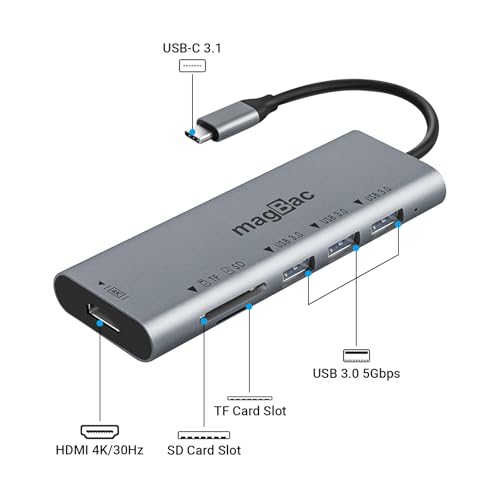 MagBac USB C Docking Station 6-in-1 USB Hub Multiple Adapter with 4K HDMI Display Port, 3 USB A Data Ports, SD/TF Card Slot for HP, Dell, MacBook Pro, Lenovo - style: 6 IN 1 dock