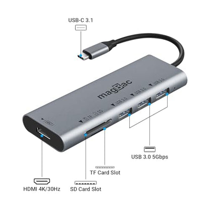 MagBac USB C Docking Station 6-in-1 USB Hub Multiple Adapter with 4K HDMI Display Port, 3 USB A Data Ports, SD/TF Card Slot for HP, Dell, MacBook Pro, Lenovo - style: 6 IN 1 dock
