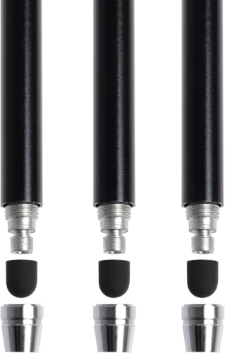 The Friendly Swede Stylus Pen for Touchscreen with Replaceable Thin Tips | 3 Spare Rubber Tips, 3 Elastic Lanyards, Microfiber Cleaning Cloth Included, 3-Pack 7.3" High Precision Stylus Pen, Black - color: Black