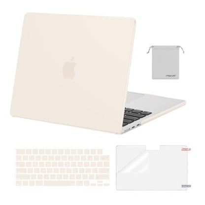 MOSISO Compatible with MacBook Air 13 inch Case M5 2026 M4 M3 M2 2025-2022 | A3449 A3240 A3113 A2681, Hard Shell&Keyboard Cover&Screen Film&Pouch for MacBook Air 13.6 inch Case, Beige - color: Beige