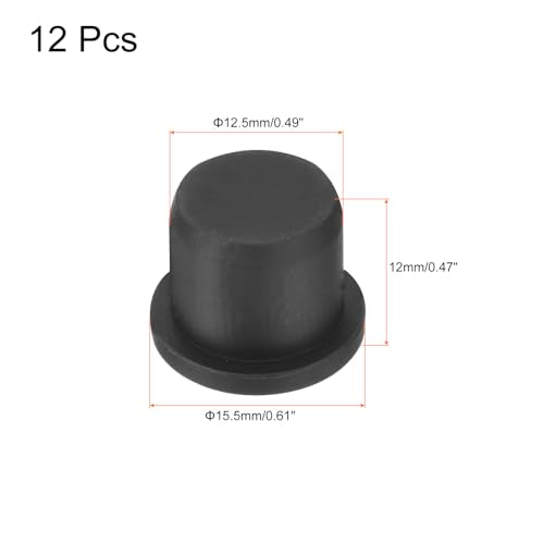uxcell High Temp Silicone Plug Mount Dia 12.5mm/0.49 inch t Shaped Rubber Stopper Hole Plugs for Powder Coating Plating Waterproof Plugs Sealing Plugs Black Pack of 12(OD 15.5mm) - size: 12.5x15.5mm