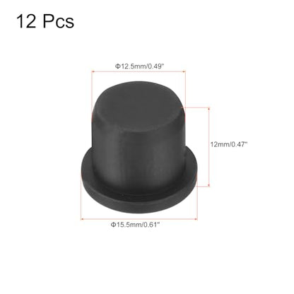 uxcell High Temp Silicone Plug Mount Dia 12.5mm/0.49 inch t Shaped Rubber Stopper Hole Plugs for Powder Coating Plating Waterproof Plugs Sealing Plugs Black Pack of 12(OD 15.5mm) - size: 12.5x15.5mm