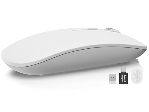 SABLUTE M31 Bluetooth Mouse for MacBook Pro/Air, iPad - Rechargeable Tri-Mode Wireless Mouse for 3 Devices (BT 5.2 + 2.4G), Sleek Slim Silent Mouse for Surface, Windows, White - color: Soft White