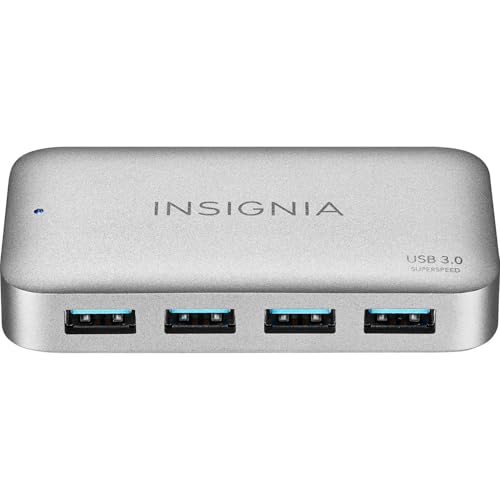Insignia 4-Port USB 3.0 Hub with 5ft. Cable Power Supply, USB Splitter Expander for Laptop, Xbox, Flash Drive, HDD, Console, Printer, Camera, Keyborad, Mouse, MacBook, Surface, PC, Silver Grey