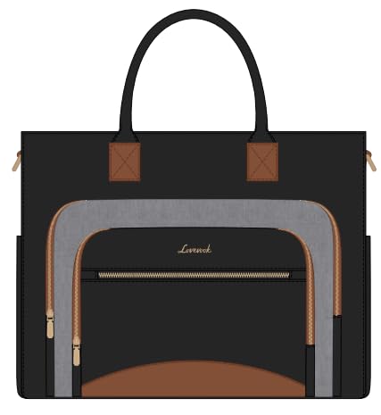 LOVEVOOK Lunch Tote Bag for Women, 3 in 1 Work Bag with Insulated Lunch Compartment, 15.6inch Laptop Bag with Large Cup Holder for Office, College, Casual,Teacher,Nurse - color: Gray-black-brown, size: 15.6 inch with Lunch Compartment