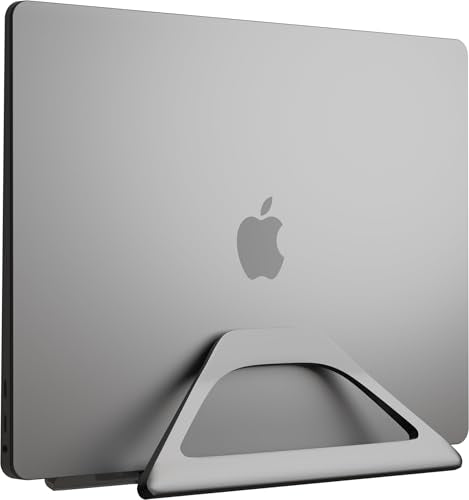 Aluminum Vertical Laptop Stand with Gravity Auto-Lock – Adjustable Laptop Holder Vertical fits MacBook Pro/Air, Chromebook & Gaming Laptops up to 17.3" – Space-Saving Desktop Dock - Grey - color: Grey