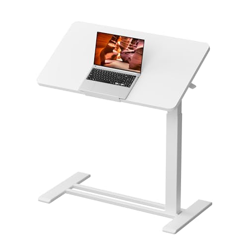 32''Pneumatic Overbed 90°Tilting Bedside Table,Small Standing Desk | 31.5" W x 17.7" D, White Rolling Bedside Table,Hospital BedTable,Medical Bedside Table,Overbed Table with Wheels,Mobile Desk - color: White, size: 3218