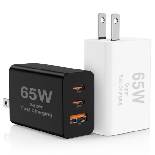 Hzevn 2Pack 65W USB C Wall Charger Block, 3-Port 100W USB C Charging Adapter,Multi Super Fast Charging Power Plug Cube for MacBook Pro/Air,i-Pad Pro,i-Phone 16/15, Galaxy S25，White and Black - color: Black+White