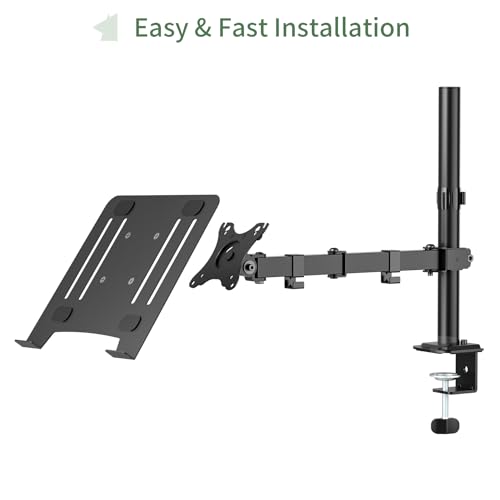 UPGRAVITY Black Laptop Desk Mount for 17 inch Notebook or 14”-32” Monitor | Single Laptop Stand Arm with Vented Tray Holds up to 17.6 lbs, Fully Adjustable, Clamp/Grommet Mounting, VESA 75/100mm - color: Black