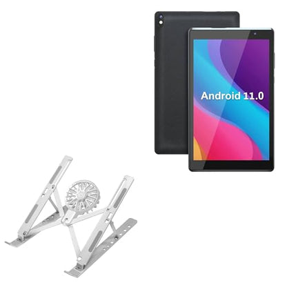 BoxWave Stand and Mount Compatible with Coopers Android Tablet CP80 (8 in) - QuickSwitch Stand with Cooling Fan, Portable, Multi Angle Viewing Ventilator - Metallic Silver