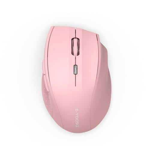 E-YOOSO Wireless Mouse for Laptop, Portable Optical Computer Mouse, 6 Buttons, Cordless 2.4GHz with USB Receiver, 5-Level 4800 DPI, 18 Months Battery Life, for PC, Chromebook, Windows, Mac(Pink) - color: Pink