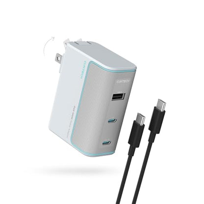 CUKTECH 100W GaN USB C Fast Charger, 3-Port Wall Charger, Compact Fast Charging Block, Foldable Power Adapter for MacBook Pro/Air, iPhone 17/16/15, Galaxy S24, Pixel, Steam Deck, with 240W Cable - color: White