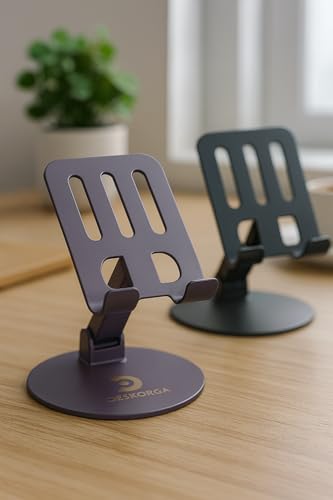 180°/360° Adjustable Rotating Desk Stand for Phone and Tablet, Metallic Lavender, Adjustable 180°/360°, Metal Base, for Office - Lavender