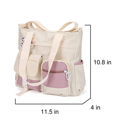 Phaoullzon Cute Messenger Bag Kawaii Crossbody Purse for Teen Shoulder Tote | Gifts for Girls/ Women, Nylon Japanese College Satchel Travel Work Gym Handbag - color: Beige1, style: Medium