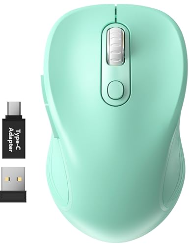 WisFox 2.4G Wireless Mouse for Laptop, Ergonomic Computer Mouse with USB Receiver and Type-C Adapter, 3 Adjustable Levels DPI, 6 Button Cordless Wireless Mice (Mint Green, 1 Pack) - color: Mint Green