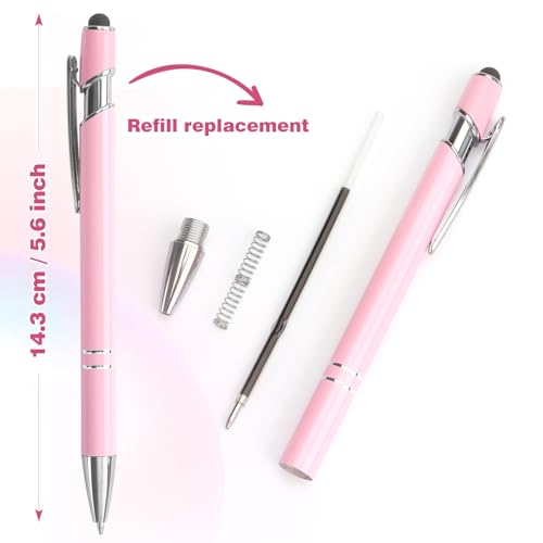Bribobo 8 Pack Ballpoint Pen 2-in-1 Pen with Stylus tip, 1.0 mm Black Ink | Metal Stylus Pen for Touch Screens - color: 8 Pink
