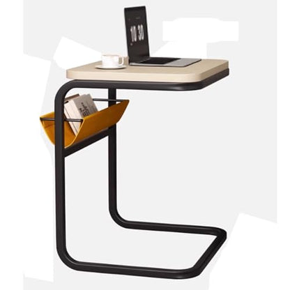 Overbed Table with Storage Metal Bedside Table, Multi Purpose Side Table, C Shaped Office Bedside Table, Fabric Pocket Storage, for Bedside, Sofa Side(Brass) - color: Brass