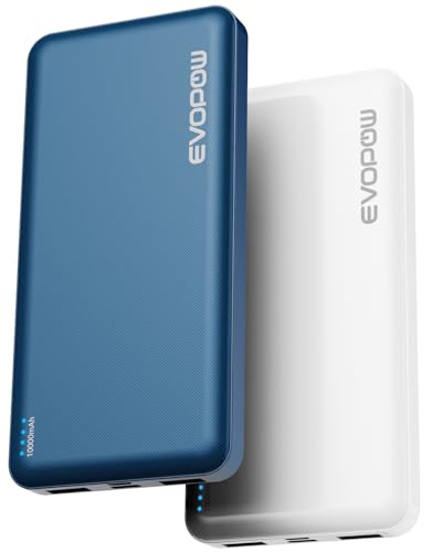 2-Pack Portable Charger, 10000mAh Power Bank, Battery Pack, Battery Bank | Slimmer, Fast Charging, USB C in&Out, for iPhone Tablet Samsung Pixel Headphones etc (Blue&White) - color: Blue&White
