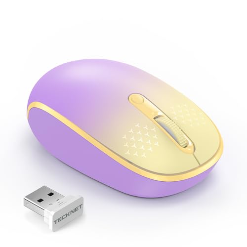 TECKNET Wireless Mouse, 2.4G Quiet Computer Mouse with USB Receiver, 4 Buttons Portable Cordless Mice for Chromebook, Laptop, PC, Mac, 800/1200/1600 DPI - Pink-Yellow Gradient - color: Pink-Yellow Gradient