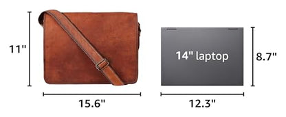 Leather Messenger Bag for Men & Women, 15" Vintage Crossbody Laptop Satchel | Fits 15 inches Laptop & iPad, Organized Pockets, Adjustable Shoulder Strap, Magnetic Closure, Travel Trolley Strap, Brown