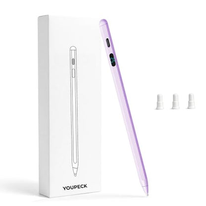 Active Stylus Pen with LED Display, 2-in-1 Dual Modes Digital Pencil for iPad iPhone Samsung Android Tablets & Switch, Palm Rejection & Tilt Sensitivity for Drawing, No Bluetooth Pairing (Purple) - color: Purple