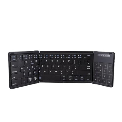 Foldable Keyboard with Touchpad, PU Leather Cover Bluetooth, Rechargeable 3 Fold Wireless Keyboard with Number Pad for Travel Tablet Laptop Users (Black) - color: Black