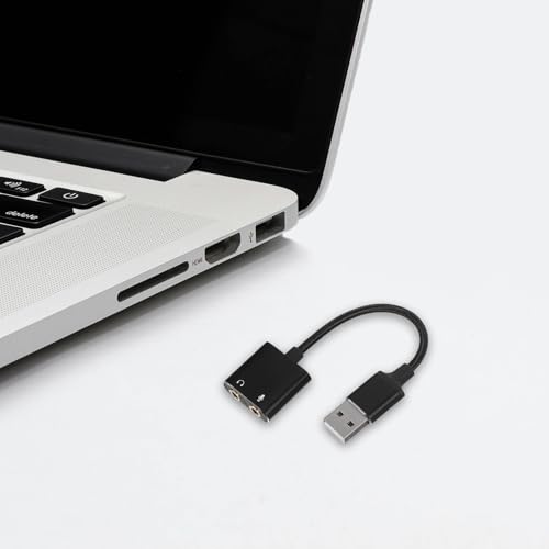 USB Headphone Audio Splitter Adapter with Microphone Jack External Sound Card for PC and Laptop, Black Two-in-one Audio Interface Cable for Computer Headset and Smartphone Use