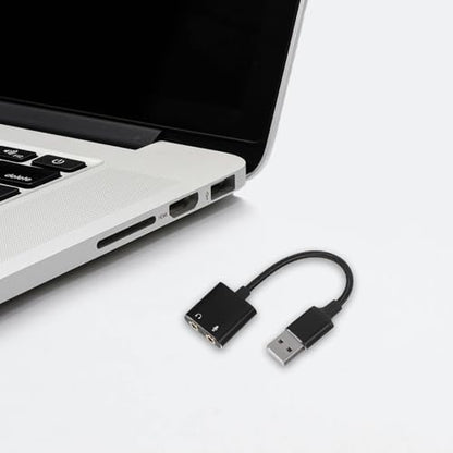 USB Headphone Audio Splitter Adapter with Microphone Jack External Sound Card for PC and Laptop, Black Two-in-one Audio Interface Cable for Computer Headset and Smartphone Use