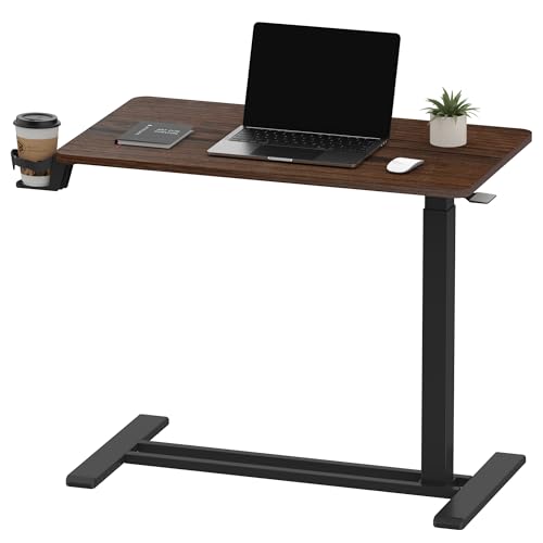 SANODESK 32''Pneumatic Adjustable Overbed Bedside Table with Hidden Casters | Medical Mobile Side End Table Laptop Computer Standing Desk Cart with Tray, Hospital and Home Use(31.5" W x 17.7" D,Walnut) - color: Walnut, size: Large
