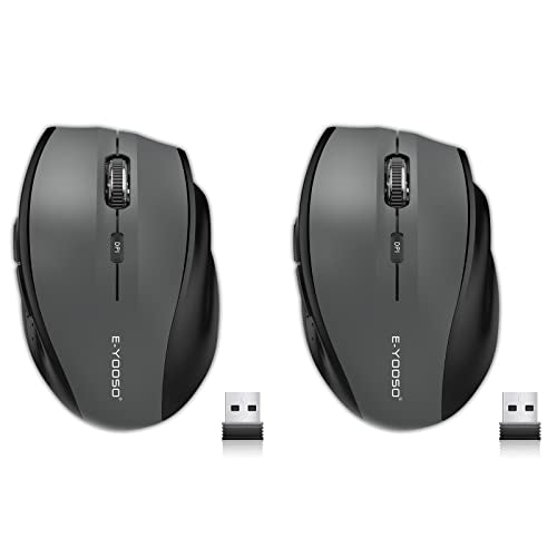 E-YOOSO Wireless Mouse for Laptop, Portable Optical Computer Mouse, 6 Buttons, Cordless 2.4GHz with USB Receiver, 5-Level 4800 DPI, 18 Months Battery Life for PC Chromebook Windows Mac - color: Gray-2PCS