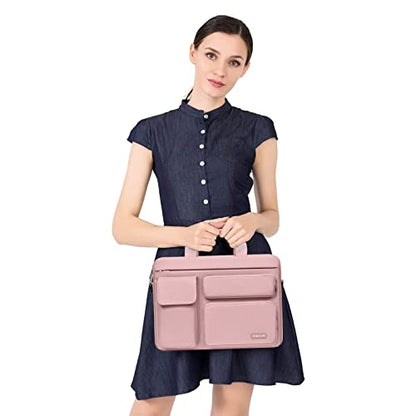 MOSISO Laptop Shoulder Bag 16 inch, 15-15.6 inch Computer Bag | Compatible with MacBook Pro 16 inch, HP, Dell, Lenovo with 2 Raised&1 Flapover&1 Horizontal Pocket&Handle&Belt, Pink - color: Pink, size: 16 inch