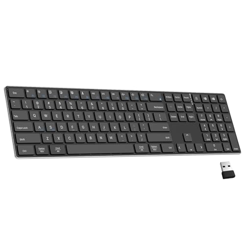 TIETI 2.4G Wireless Bluetooth Keyboard Rechargeable, Stainless Steel Ultra Slim Full Size Keyboard with Numeric Keypad Low Profile Silent Cordless Keyboards for Computer/Mac/Windows - color: Wireless and Bluetooth Keyboard-Black