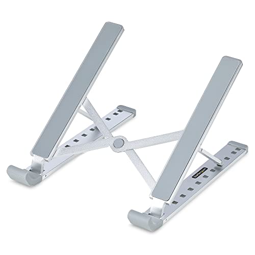 StarTech.com Foldable Laptop Riser Stand, Portable Height Adjustable Ergonomic Laptop Stand, Ventilated Aluminum Frame Supports 22lb (10Kg), Tilt/Raised/Angled Laptop/Tablet Stand (Laptop-Riser-BAR)