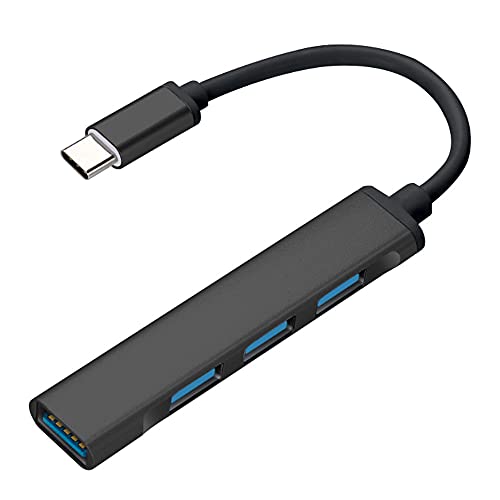 JacobsParts USB-C Type C to USB 3.0 4 Port Hub Splitter for MacBook Pro/Air, iPad, PC, Chromebook, Phone (Black) - color: Black
