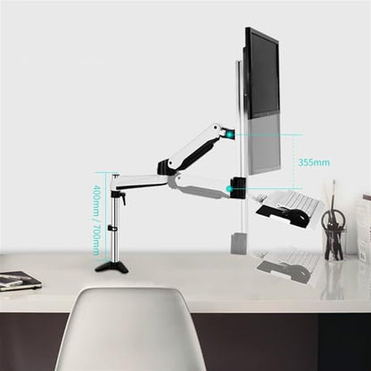 Monitor Arm Single Monitor Desk Mount, Sit Stand Workstation with keyboard tray and mouse box, Height Adjustable gas spring Single Monitor Mount Arm, Holds up to 13.2lbs Monitor Mount(700mm) - size: 700mm