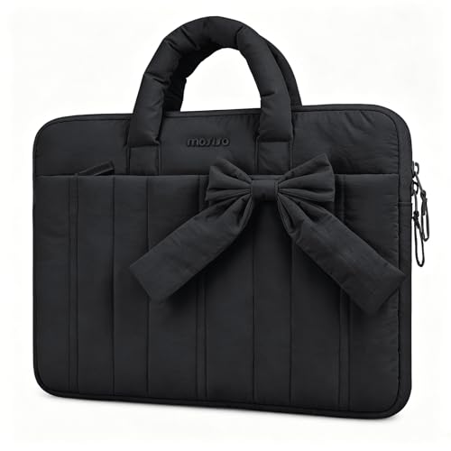 MOSISO Laptop Case 14 inch, 14 inch Puffy Laptop Sleeve Compatible with HP Lenovo Dell ASUS Acer, HP Stream, Dell Latitude, Lenovo IdeaPad, Rectangle Quilted Carrying Bag with Bow&Handle, Black - color: Black, size: 14 inch