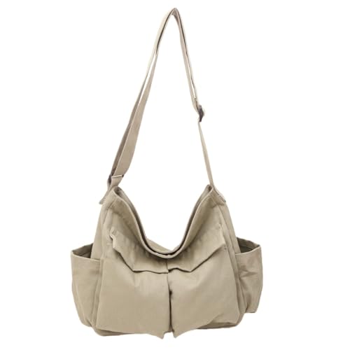 Cute Canvas Tote Bag for School/Work/Travel, Large Crossbody Messenger Bag Laptop Shoulder Bag - color: Baby Yellow Beige