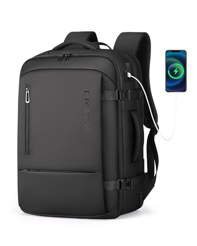 Fenree.geer Travel Backpack for Men, Carry On Luggage Backpack 34-46L | Flight Approved Expandable Business Laptop Backpack 17.3Inch with USB Port for College, Work & Travel, Water Resistant - color: Black