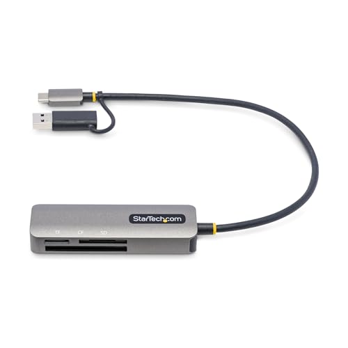 StarTech SD microSD CompactFlash Card Reader USB-C USB-A (FCREADMICRO3V2) | USB 3.0 5Gbps, Multi-media, 3 slots simultaneous read/write, 30cm cable, USB-A adapter incl, No drivers