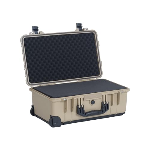 MEIJIA All Weather Rolling Waterproof Protective Case, Hard Camera Case,Dry Case with Retractable Pull Handle and Wheels,Foam Inserted, 22 x13.81x9inches (Desert Tan) - color: Desert Tan