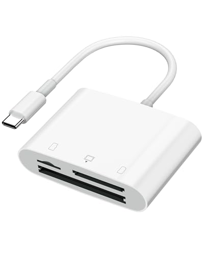 SD Card Reader USB C for iPhone 15/Android Phone/iPad/Mac/Laptop, Three Card Slot Micro SD Card Reader Supports SD Micro SD CF Card, Digital Camera Viewer Memory Card Reader Plug and Play - color: Matte White