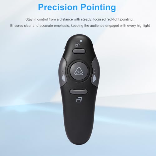 2.4GHz Remote Control Page Turner, Red Presentation Pointer, Plug & Play, Portable Presenter Clicker for Laptop, 98ft Control Range