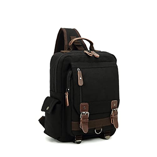 Sechunk Canvas Messenger Bag Sling Bag Crossbody Bag Shoulder Bag Retro Cross Body Handbags - color: Black, size: Large