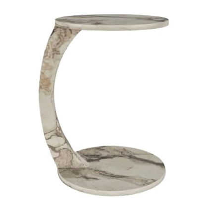 C Shaped End Table for Couch Small Places, Faux Marble Engineered Wood Space Saver Round Side Table for Sofa and Bedside with Wheels, Coffee and Snack Time Tray for Living Room (White Marble) - color: White Marble