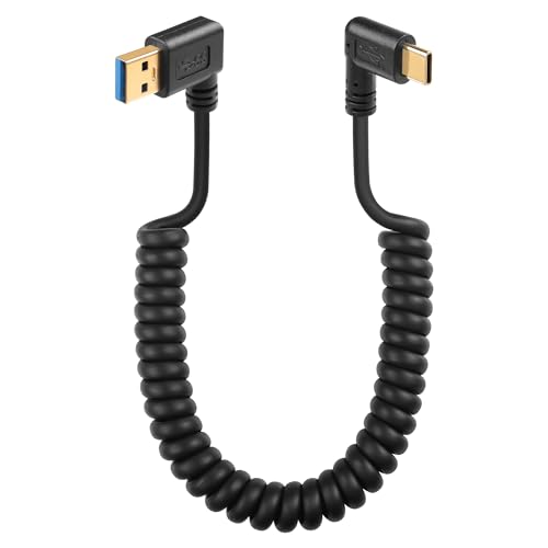 SinLoon 90 Degree USB Type C Spring Cable 5Gbps Retractable USB3.0 to USB C Charging Cable and Data Transfer for Phone, Tablet, Other USB C Devices (Left) - style: Left