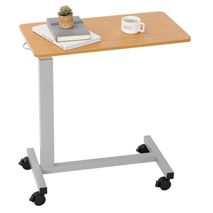 Overbed Table with Wheels Adjustable Height, Heavy Duty Hospital Table Over Bed for Home Use 70 Pounds Capacity - color: Beech Color